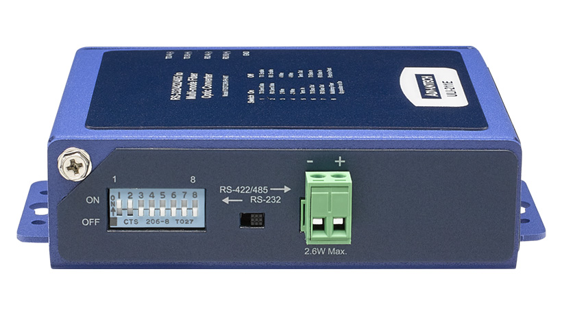 ULI-211E Serial to Fiber Converter, RS-232/422/485 TB to MM Fiber ST, Ind. Panel, C1D2